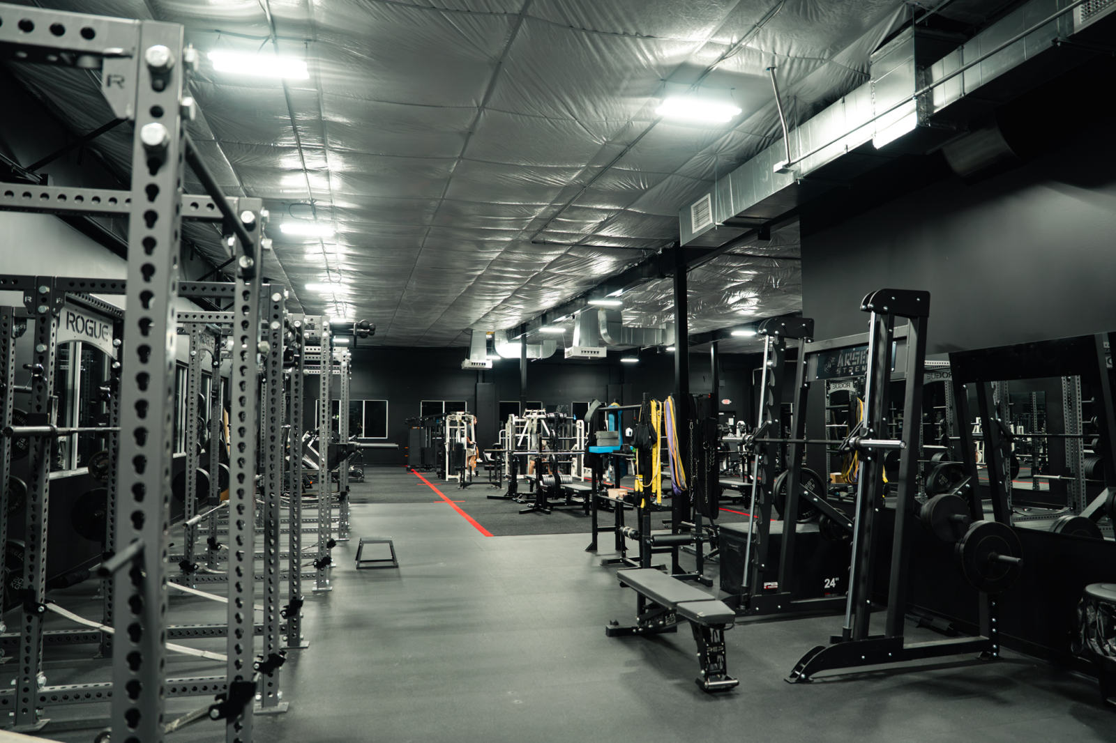 Rows of strength machines at The Forum in Fayetteville, Arkansas